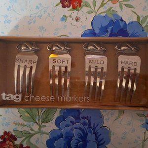 4 TAG BRAND Stainless Mouse Cheese Markers Forks Sharp, Soft, Mild, Hard